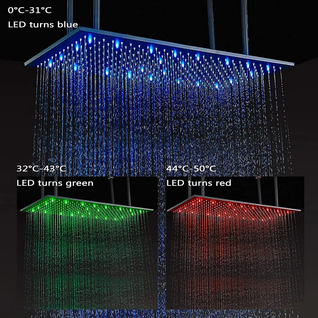 DecorBites™ 16"x32" LED Rainfall Shower Head - Color Changing Luxury Square Design