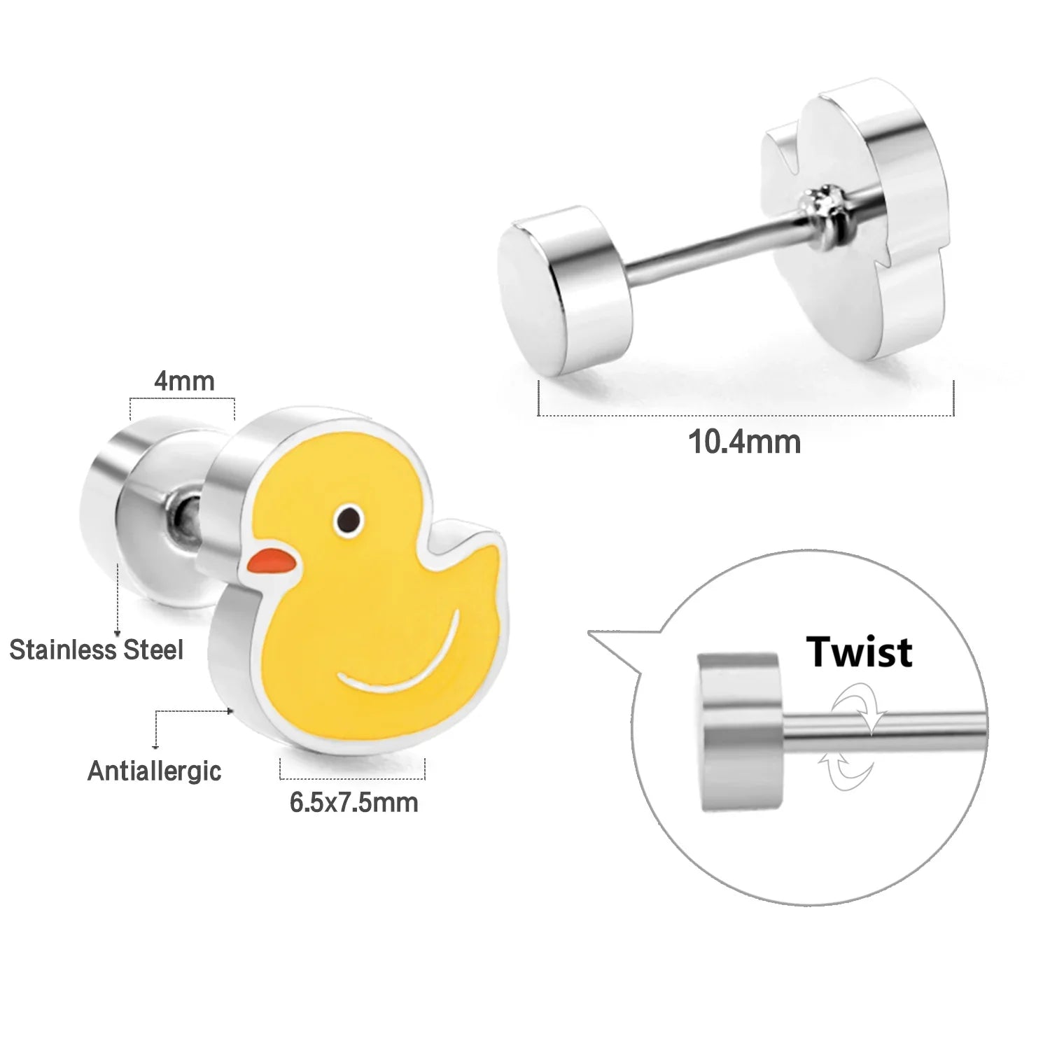 Cute Acrylic Animal Stud Earrings | Surgical Steel Hypoallergenic Earrings for Women and Girls