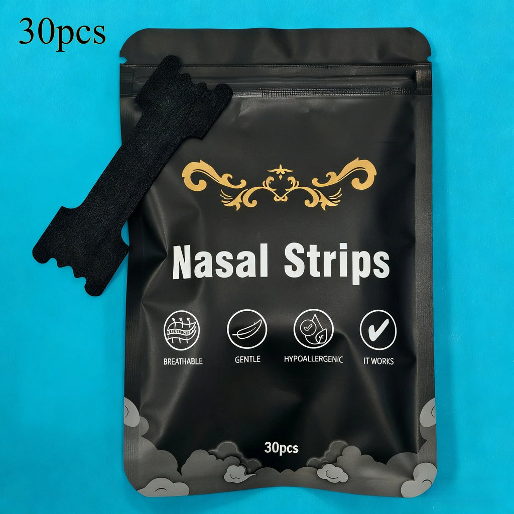 30 Pieces Black Adhesive Nasal Strips | Advanced Cough Relief Strips, Extra Long-Lasting
