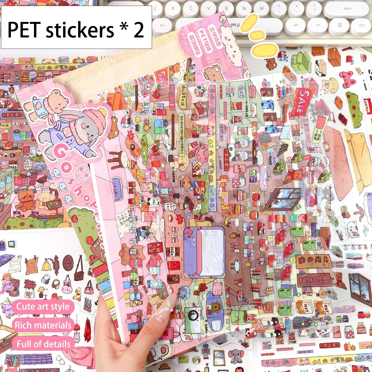 Vintage Grocery Store Scene Stickers | Miniature 3D Decorative Collage with Positioning Lines