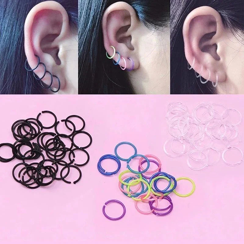 Vintage Round Resin Hoop Earrings Set | 30Pcs Colorful Hypoallergenic Plastic Studs