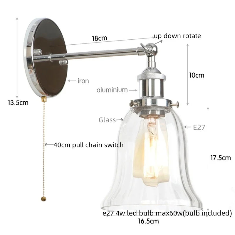 DecorBites™ Industrial Vintage LED Wall Sconce Stair Loft Bedside Lamp Glass Mirror Light