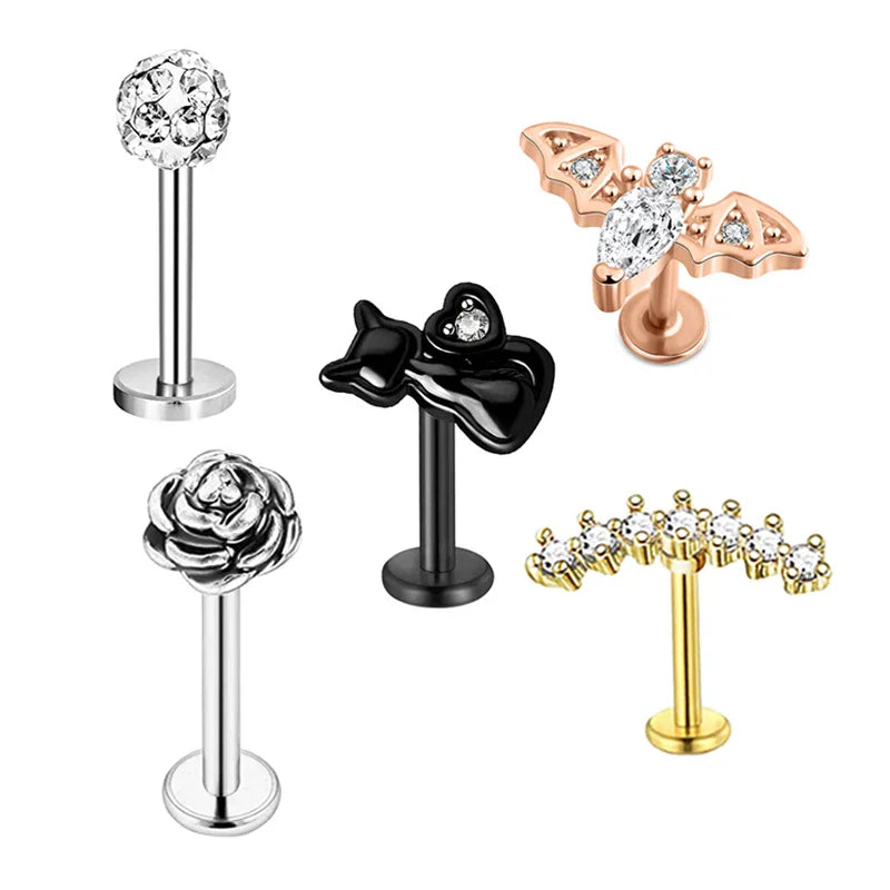 5pcs Tragus Stud Earring Set | Heart CZ Cartilage Piercing Jewelry