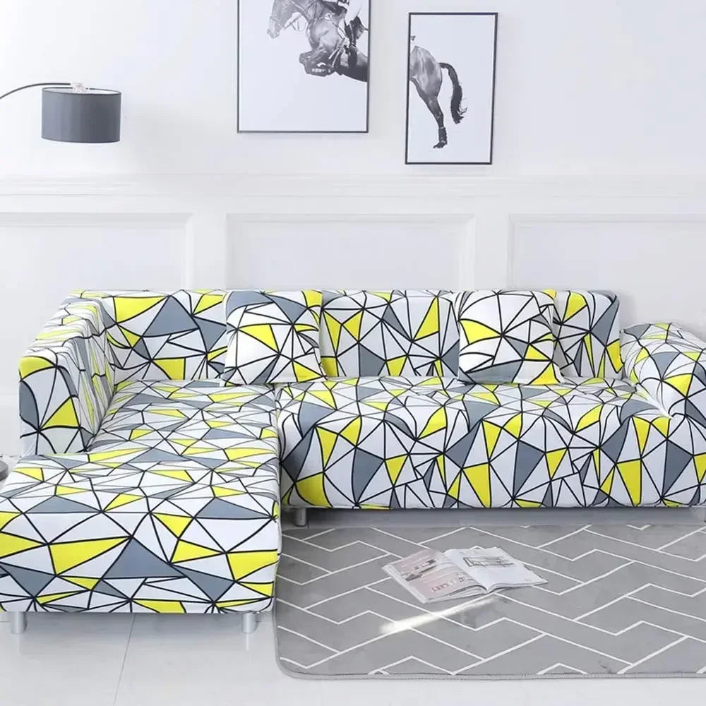 DecorBites™ Geometric Stretch Sofa Cover Slipcover | Couch Protector | L Shape Sofa Cover