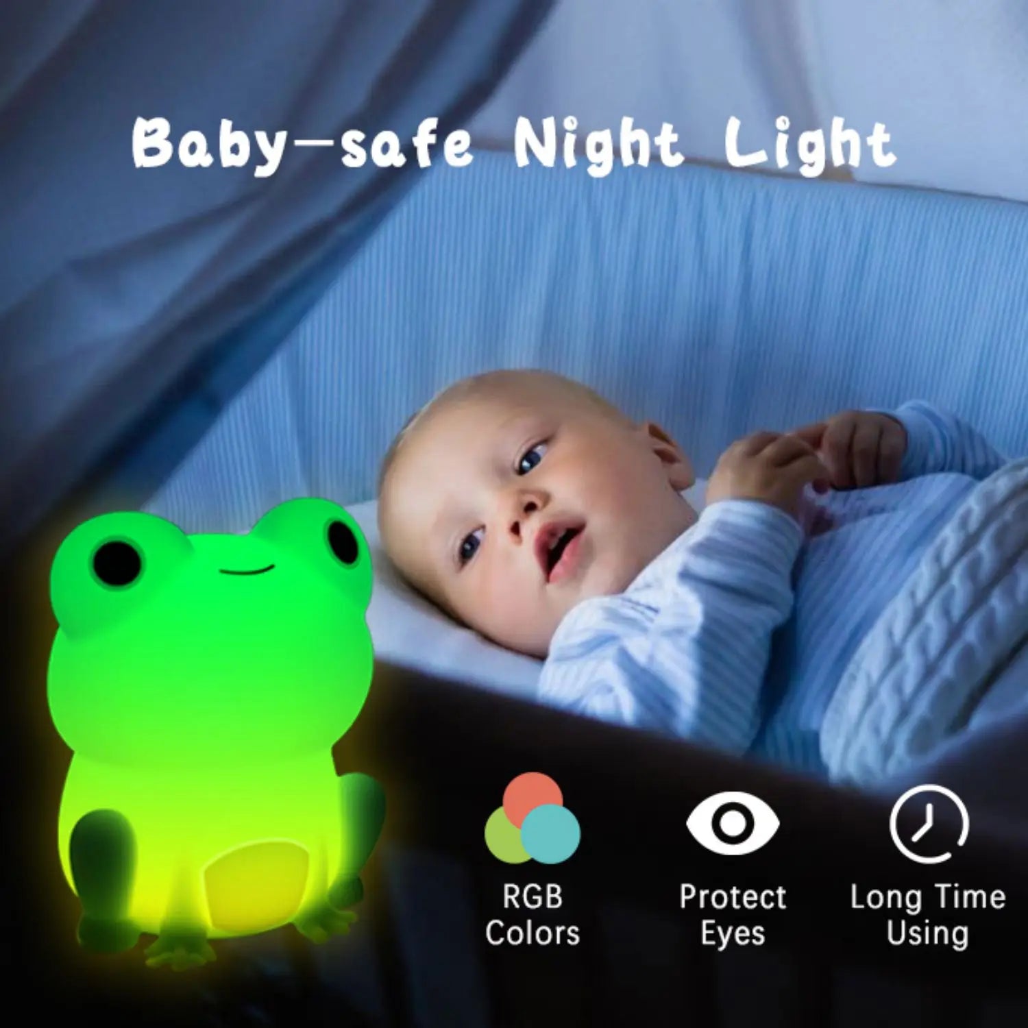 DecorBites™ Frog Night Light: Soft Silicone Dimmable Lamp for Kids, Rechargeable with Colorful Light