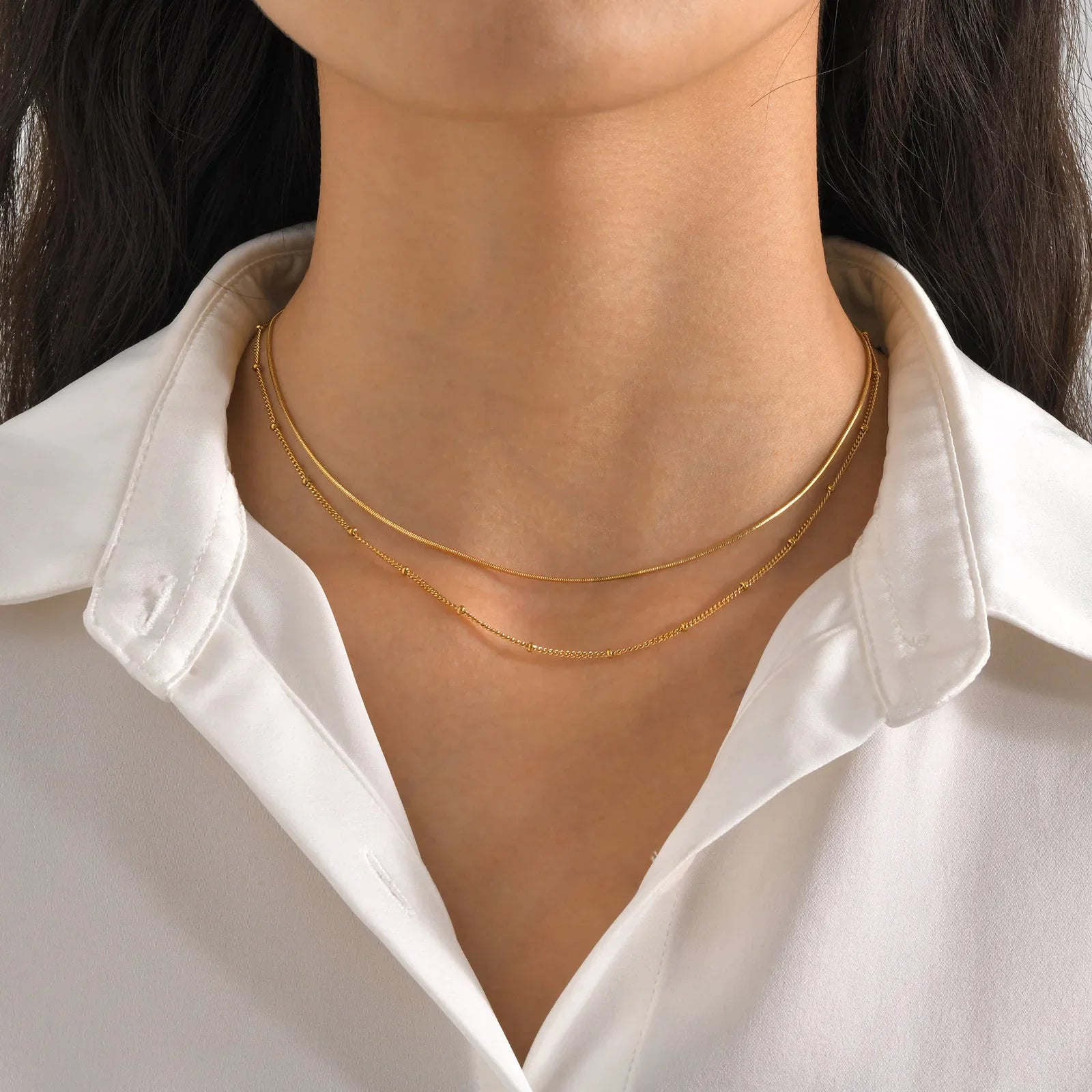 Dainty Gold Layered Bead Chain Necklace | Stainless Steel Star Pendant Jewelry