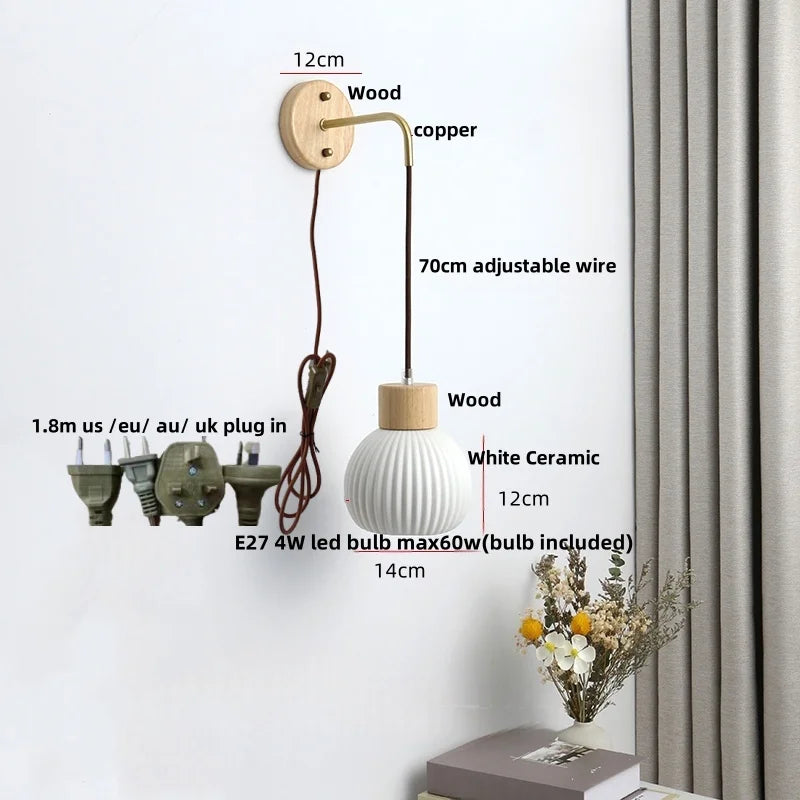 DecorBites™ Ceramic Wood Wall Sconce LED Light with Pull Chain Switch - Modern Nordic Style