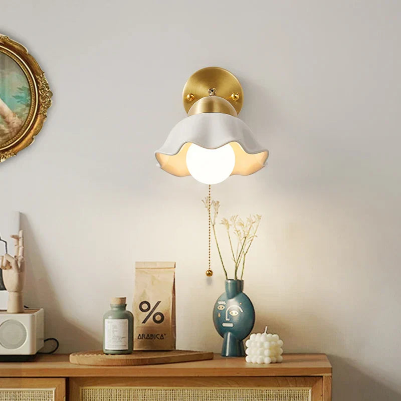 DecorBites™ Copper LED Wall Light Fixture Pull Chain Switch Simple Art Bedside Lamp