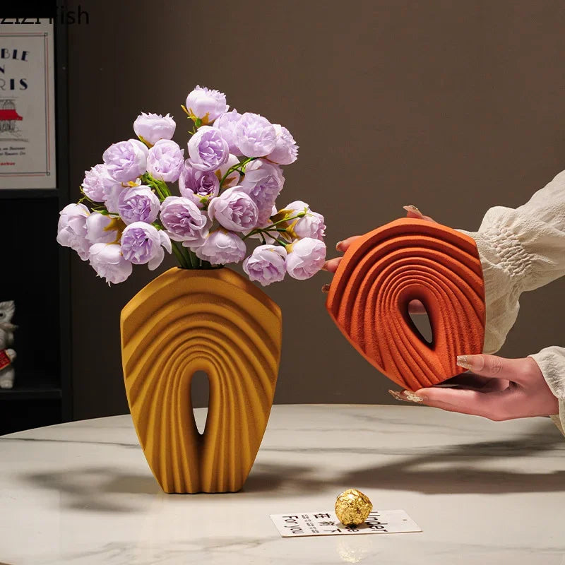 DecorBites™ Geometric Ceramic Vase Set for Modern Floral Arrangements