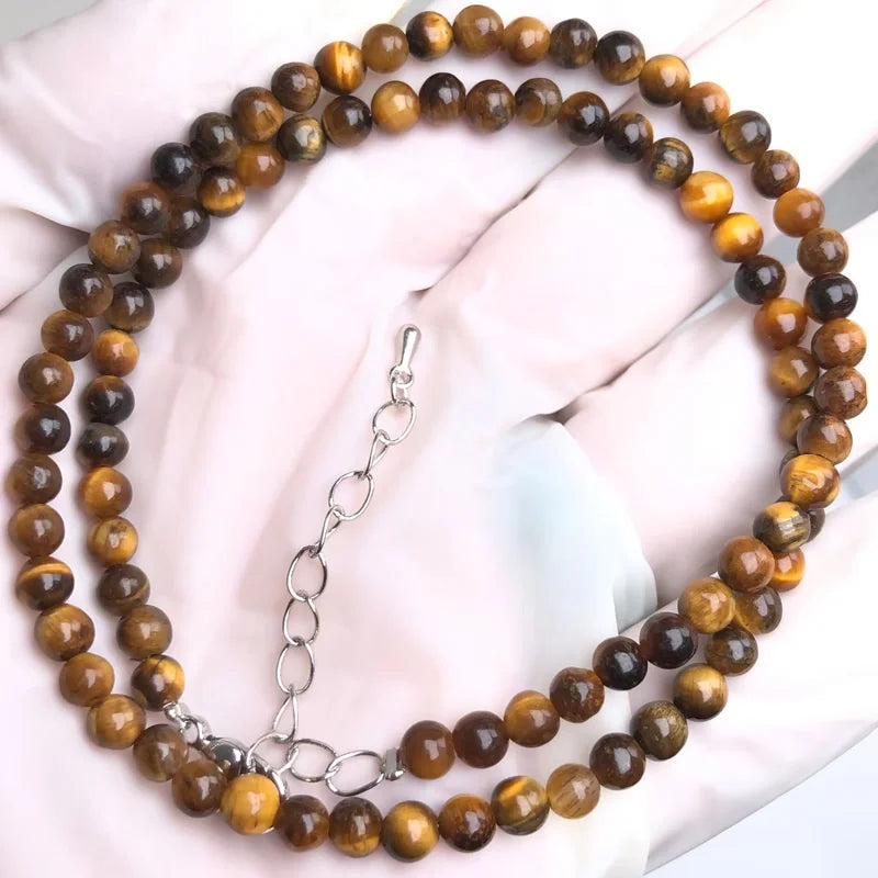Natural Stone Bead Adjustable Necklace | Agate Opal Tigers Eye Quartz Crystal Jewelry
