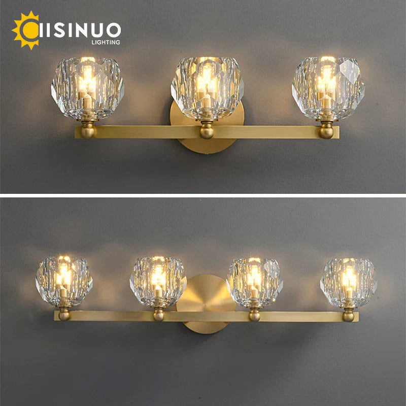 DecorBites™ Gold Solid Copper Crystal Vanity Light Fixtures for Bathroom and Bedroom