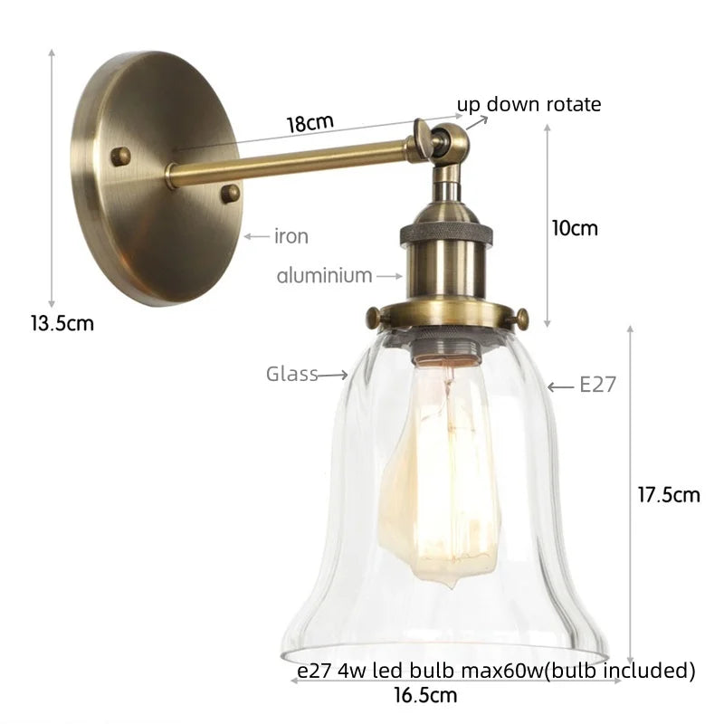 DecorBites™ Industrial Vintage LED Wall Sconce Stair Loft Bedside Lamp Glass Mirror Light