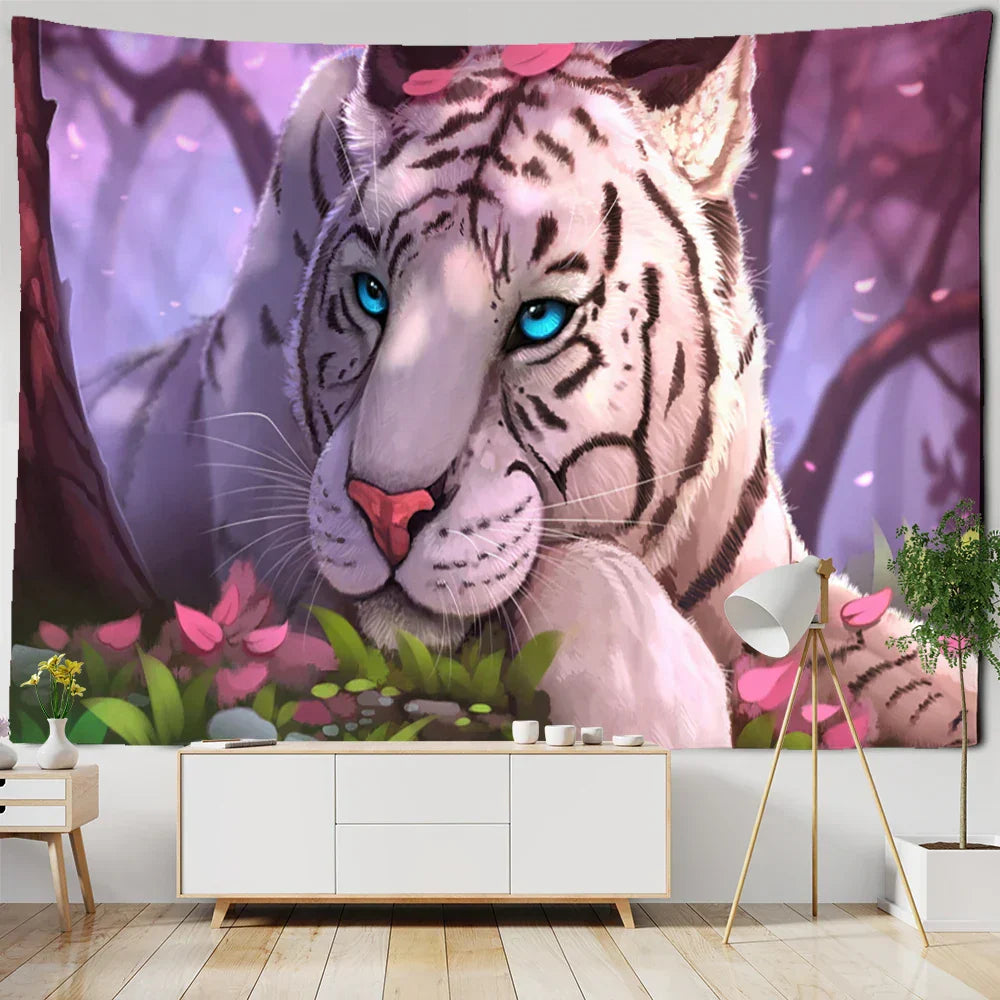 DecorBites™ Enchanted Forest Tapestry: Animals, Flowers, Moon - Home Decor