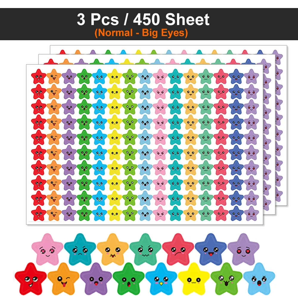 Happy Face Star Sticker Pack | Reward Stickers for Kids, DIY Craft Decorations