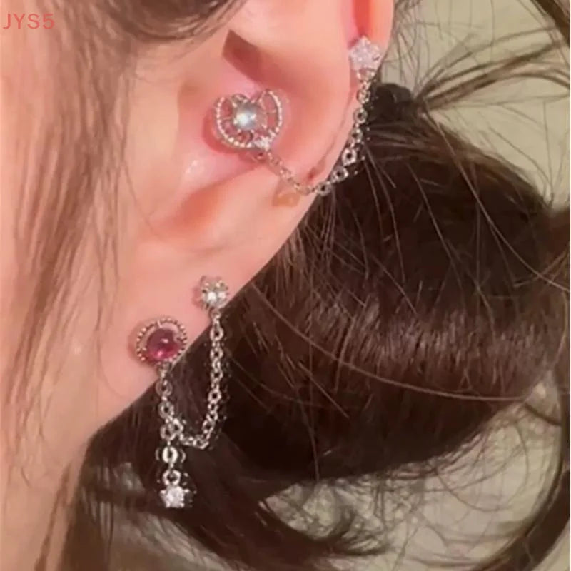 Double Ear Hole Ear Bone Chain Earrings | Sweet Cool Y2K Dazzle Color Jewelry