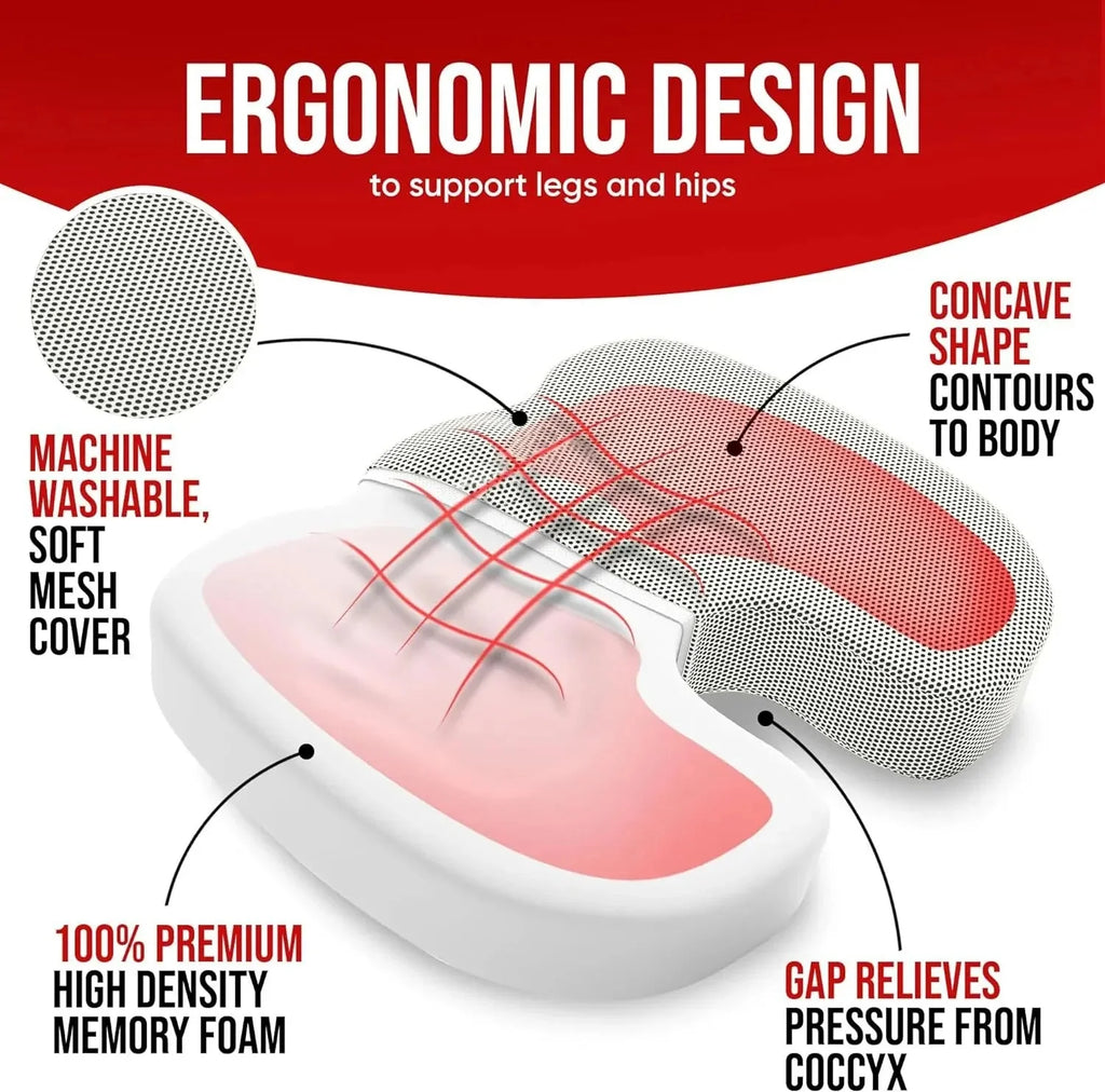 Ergonomic Memory Foam Office Cushion - Hemorrhoid & Chair Support for Long Sitting