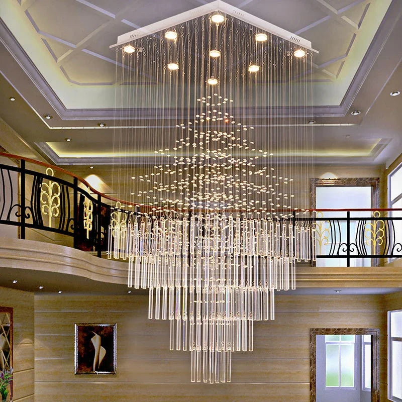 DecorBites™ Crystal Column Chandelier: Modern Living Room Lighting