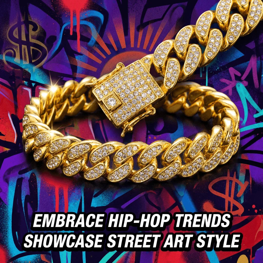 Gold Tone Stainless Steel Cuban Chain Dog Collar | Diamond Inlaid Hip Hop Pet Jewelry