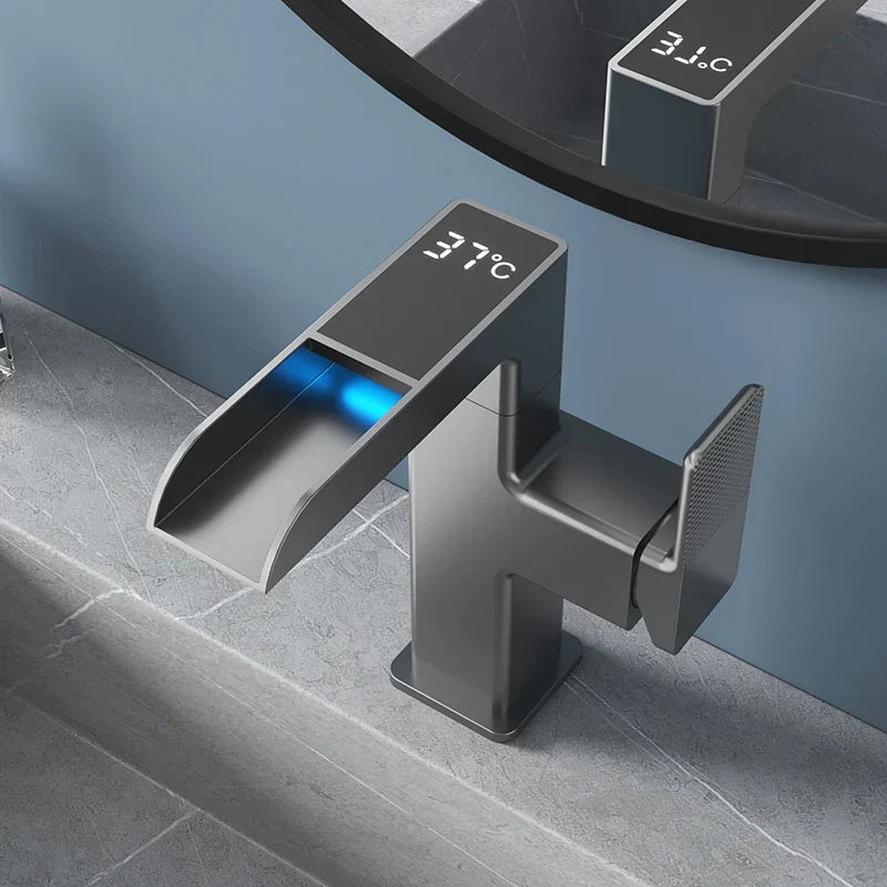 DecorBites™ LED Waterfall Basin Faucet with Temperature Display - 360° Rotation
