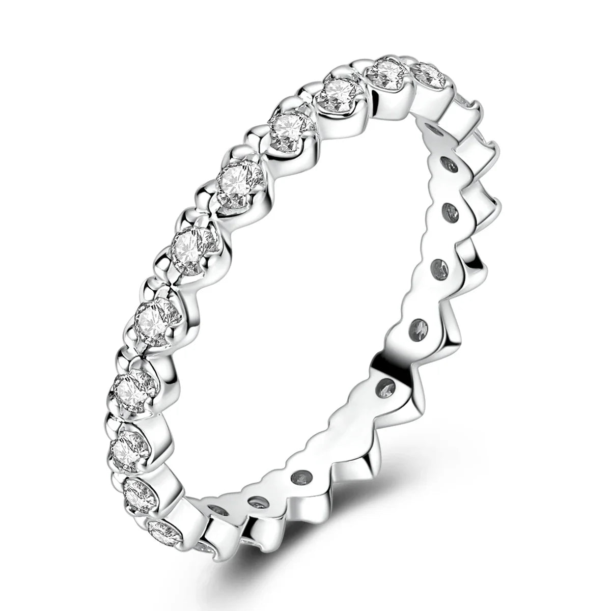 925 Sterling Silver Heart Ring with Cubic Zircon | Geometric Wedding Band for Women
