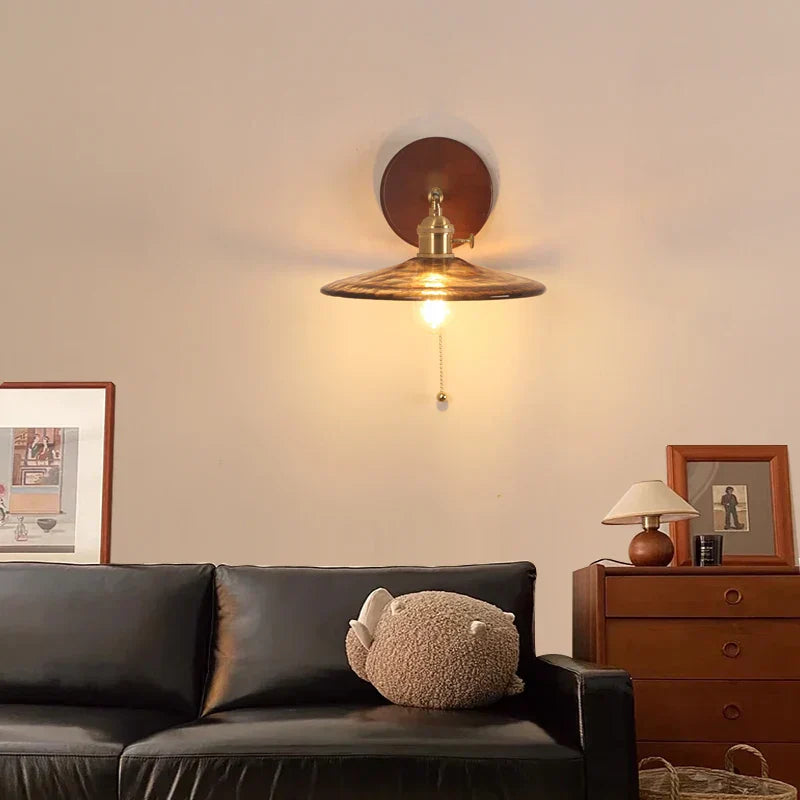 DecorBites™ Copper Glass LED Wall Sconce Pull Chain Switch Stair Light