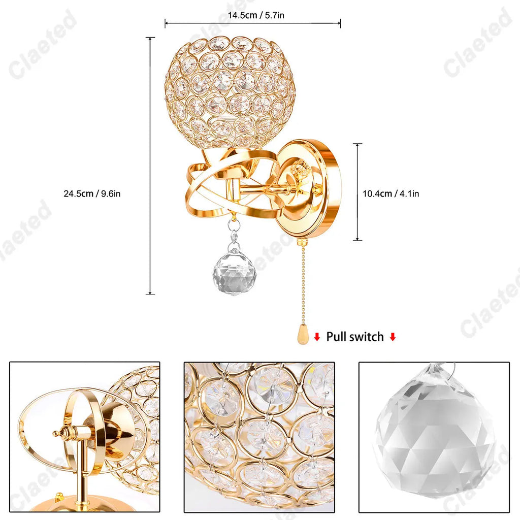 DecorBites™ Crystal Wall Light: Elegant Bedroom Bedside Lamp E27 Sconce, European Design