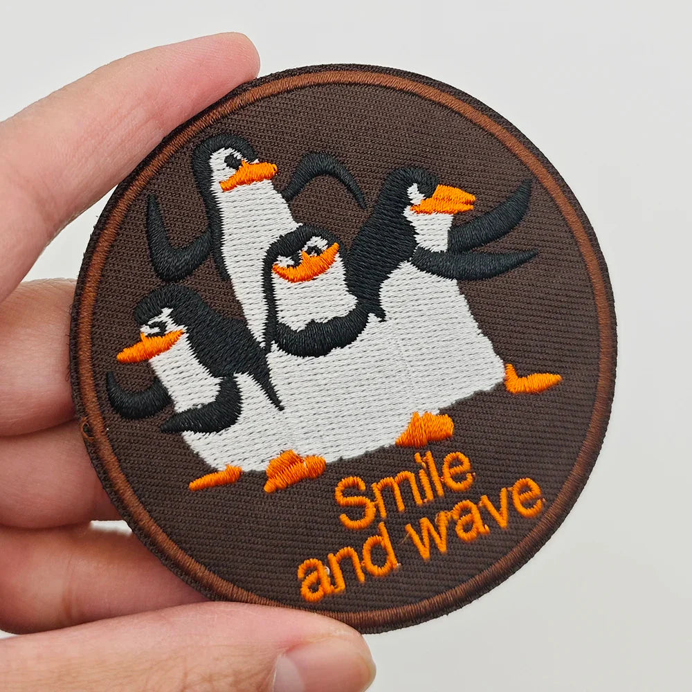 Cartoon Penguin Embroidered Velcro Patch | Cute Tactical Applique for Clothes, Bags, Hats