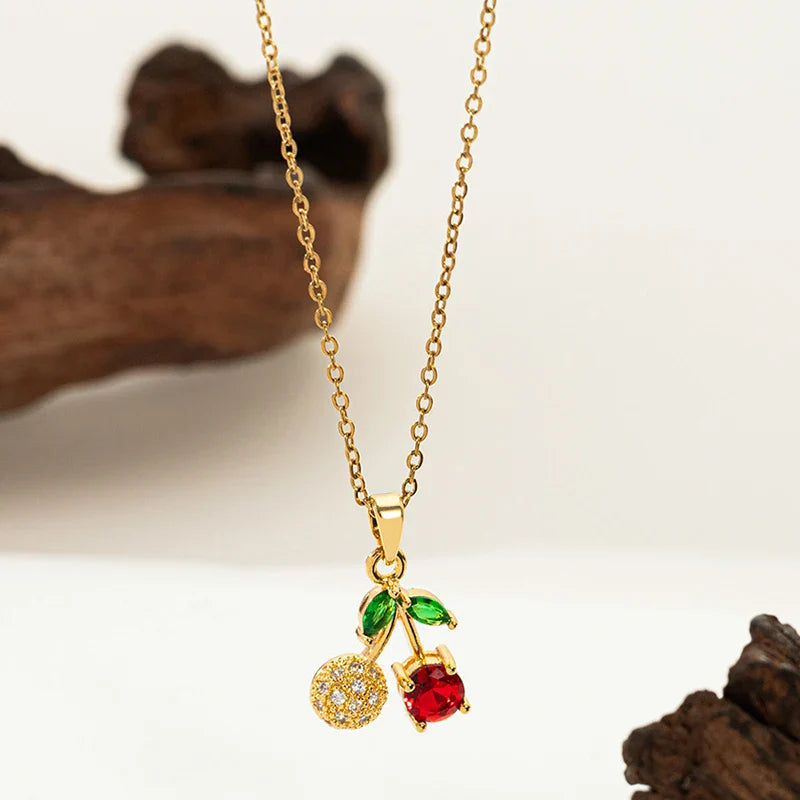 ANENJERY 316L Stainless Steel Fruit Pendant Necklace | Simple Fashion Jewelry for Women