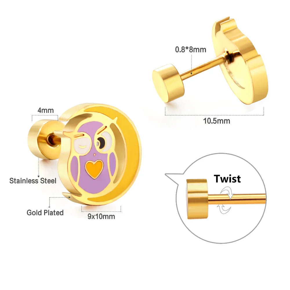 Cute Acrylic Animal Stud Earrings | Surgical Steel Hypoallergenic Earrings for Women and Girls