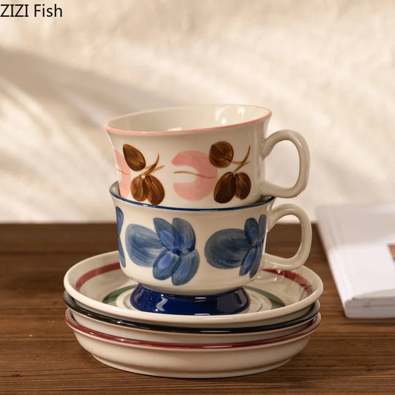 DecorBites™ Flowers Pattern Ceramic Cup&saucer Set Gold-plated Coffee Tea Mug Juice Container