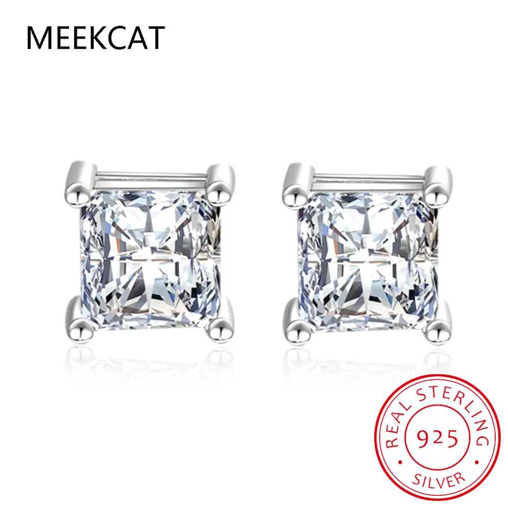 Princess Cut Moissanite Stud Earrings | VVS Simulated Diamond 925 Sterling Silver Jewelry