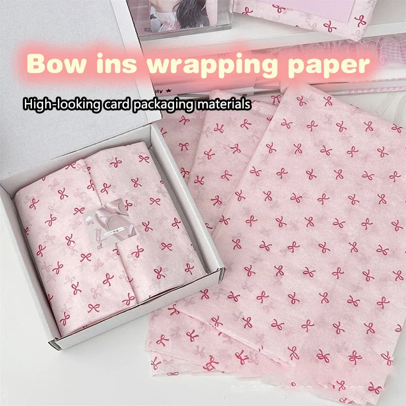 10 Pink Bow Snow Pear Wrapping Paper Sheets | Handmade Flower Bouquet Packaging