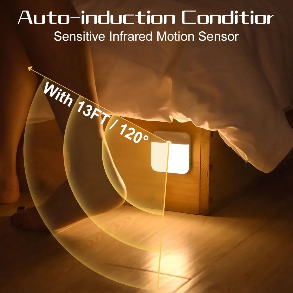 Wireless LED Night Light with Motion Sensor | Type C Rechargeable for Cabinet Wardrobe Staircase Kitchen