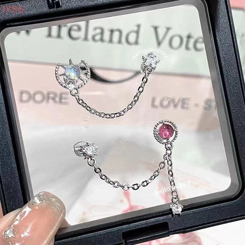 Double Ear Hole Ear Bone Chain Earrings | Sweet Cool Y2K Dazzle Color Jewelry