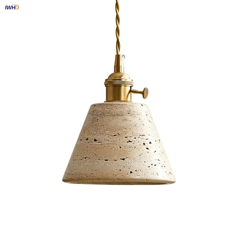 DecorBites™ LED Knob Switch Pendant Lamp Yellow Travertine Copper Wabi Sabi Hanging Lights