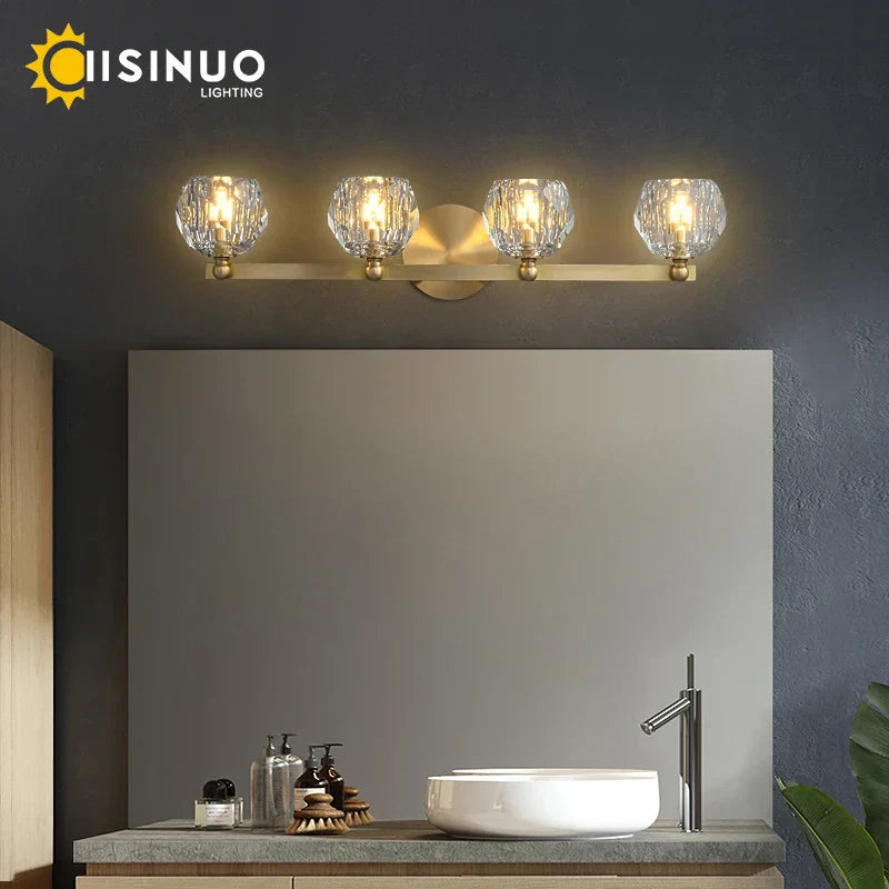 DecorBites™ Gold Solid Copper Crystal Vanity Light Fixtures for Bathroom and Bedroom