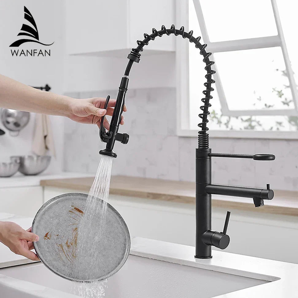 DecorBites™ Black Chrome Tall Kitchen Faucet with Pull Down Spray and Swivel Spout
