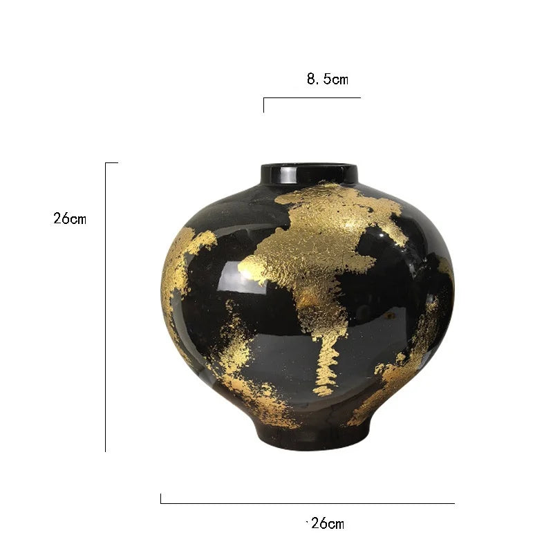 "DecorBites™ Gold Foil Pattern Ceramic Vase - Handcrafted Flowerpot Terrarium Home Decor"