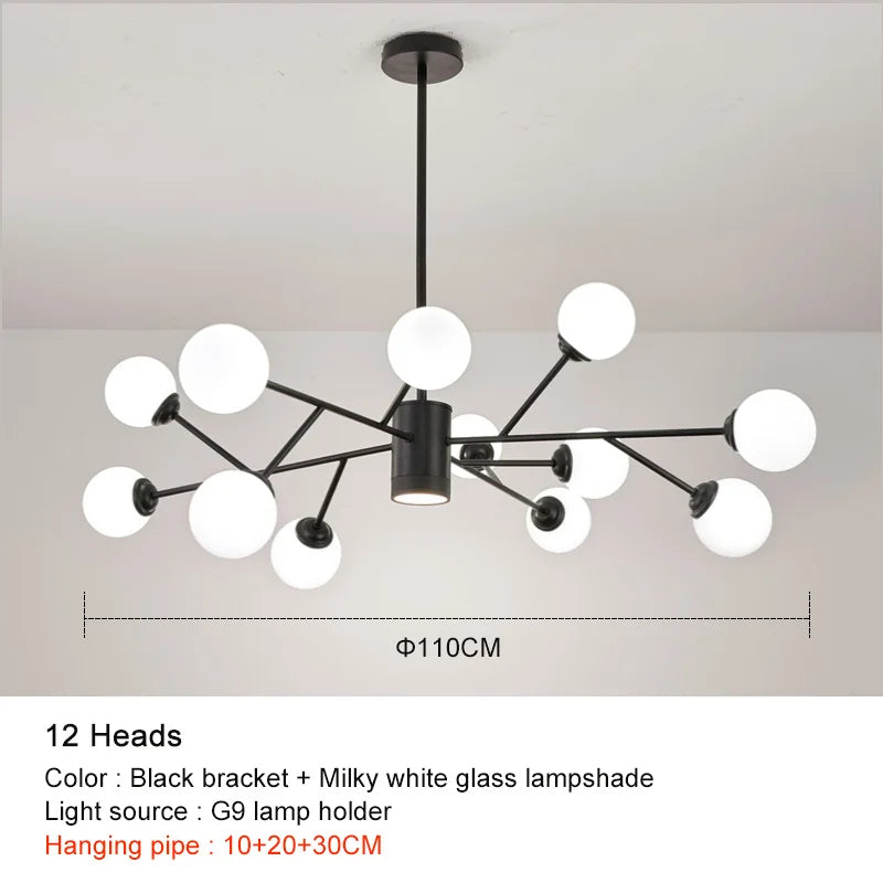 DecorBites™ Black Chandelier: Luxury Glass Pendant Light for Home, Bedroom, or Living Room