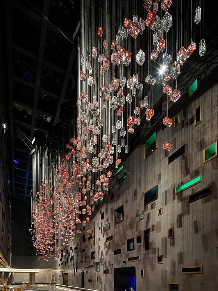 DecorBites™ Crystal Cube Pendant Light: Modern Designer Chandelier for Home & Hotel Settings