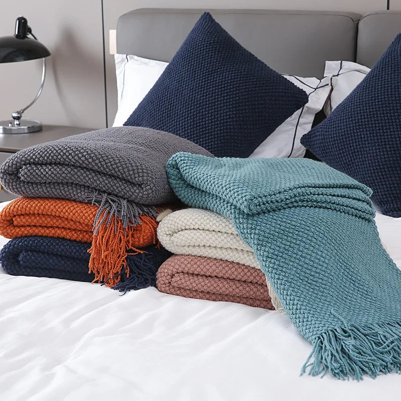 DecorBites™ Cozy Knitted Sofa Blanket with Tassels - Versatile Home Decor and Wrap