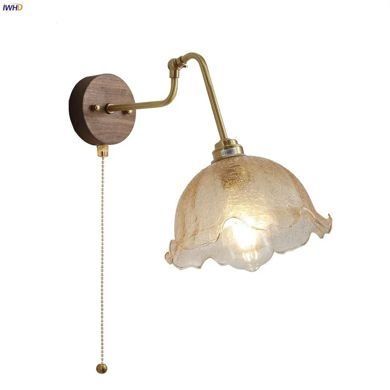 DecorBites™ LED Wall Lights Up Down Rotate Pull Chain Switch Bedside Lamp Glass Canopy Fixtures