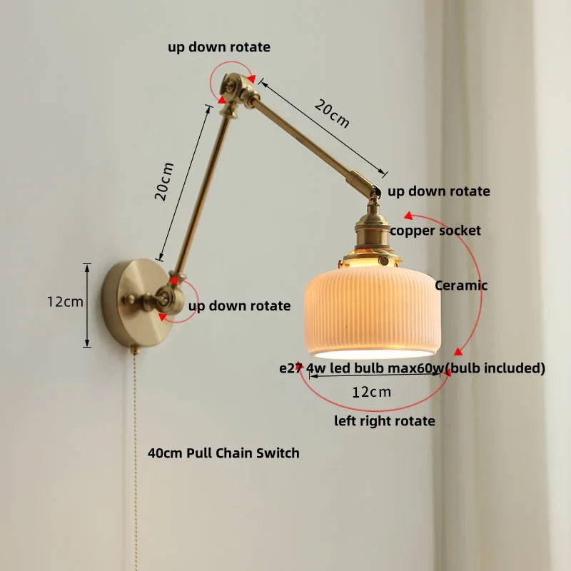 DecorBites™ Ceramic Copper LED Wall Lights with Pull Chain Switch - Nordic Modern Bedside Lamp