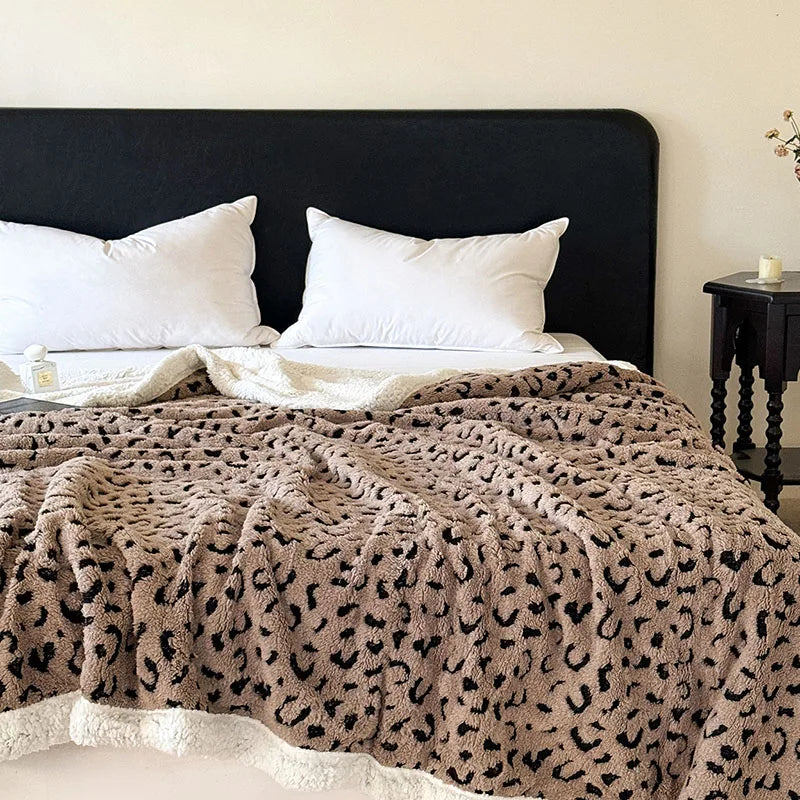 DecorBites™ Leopard Print Double Layered Wool Blanket-Irresistibly Soft & Warm