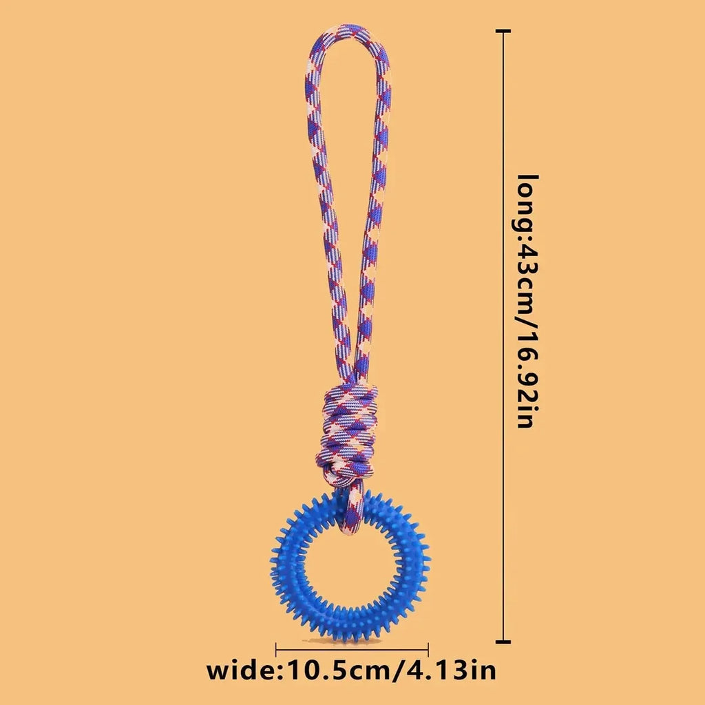 Colorful Woven Nylon Rope and Rubber Dog Toy | Chew Resistant Outdoor Play