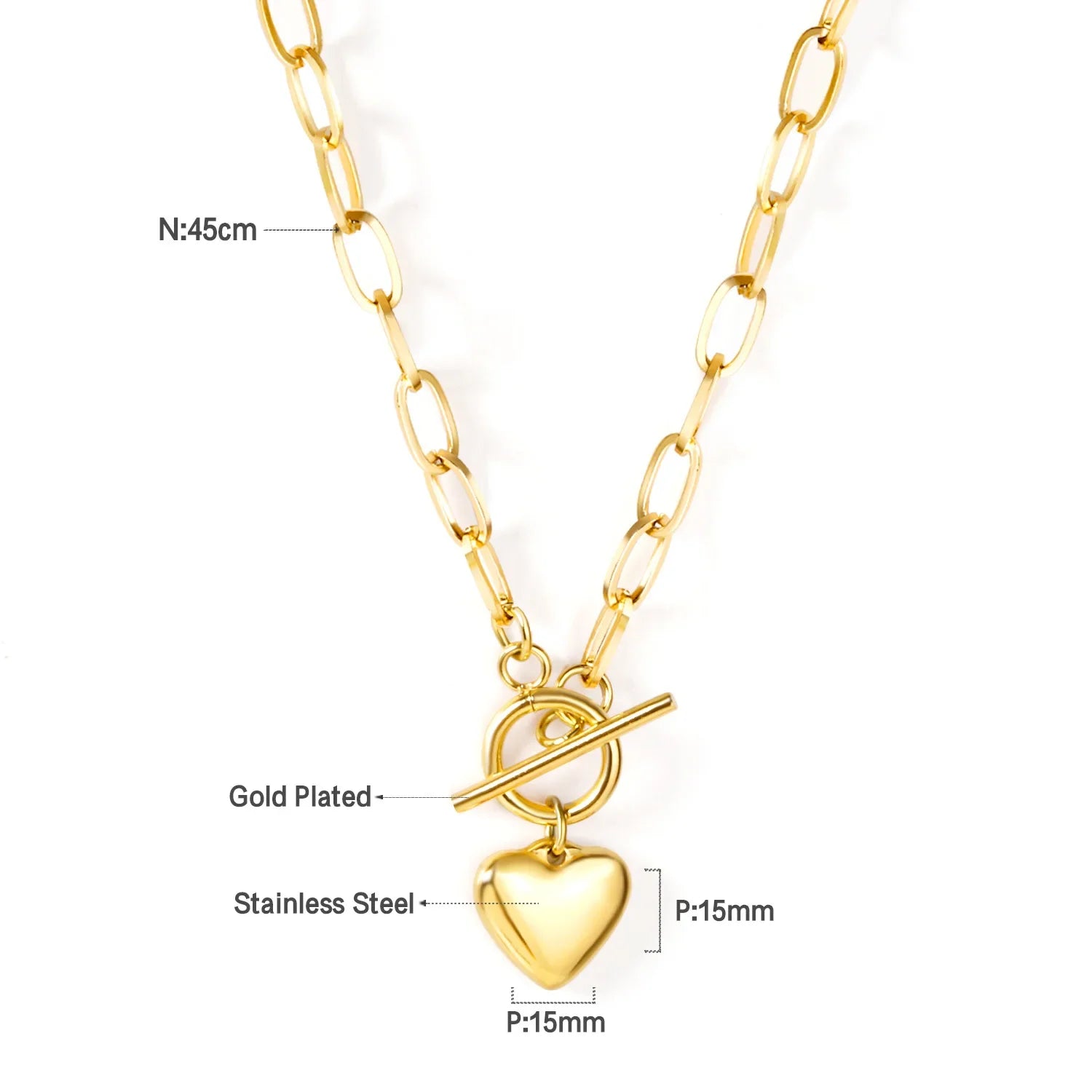 ASONSTEEL Romantic Heart Pendant Necklace | Gold Stainless Steel Choker for Women Gift