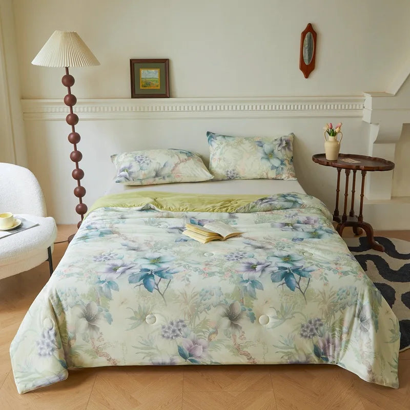 DecorBites™ Knitted Cotton Print Summer Quilt, Silk Soft Blanket