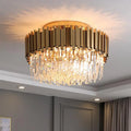 DecorBites™ Gold Crystal Ceiling Lamp: Modern LED Lighting Fixtures for Luxurious Living Rooms.