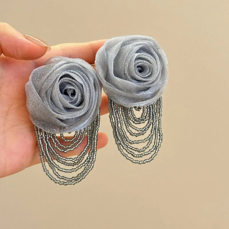Fairy Mesh Rose Drop Earrings | Handmade Boho Tassel Jewelry