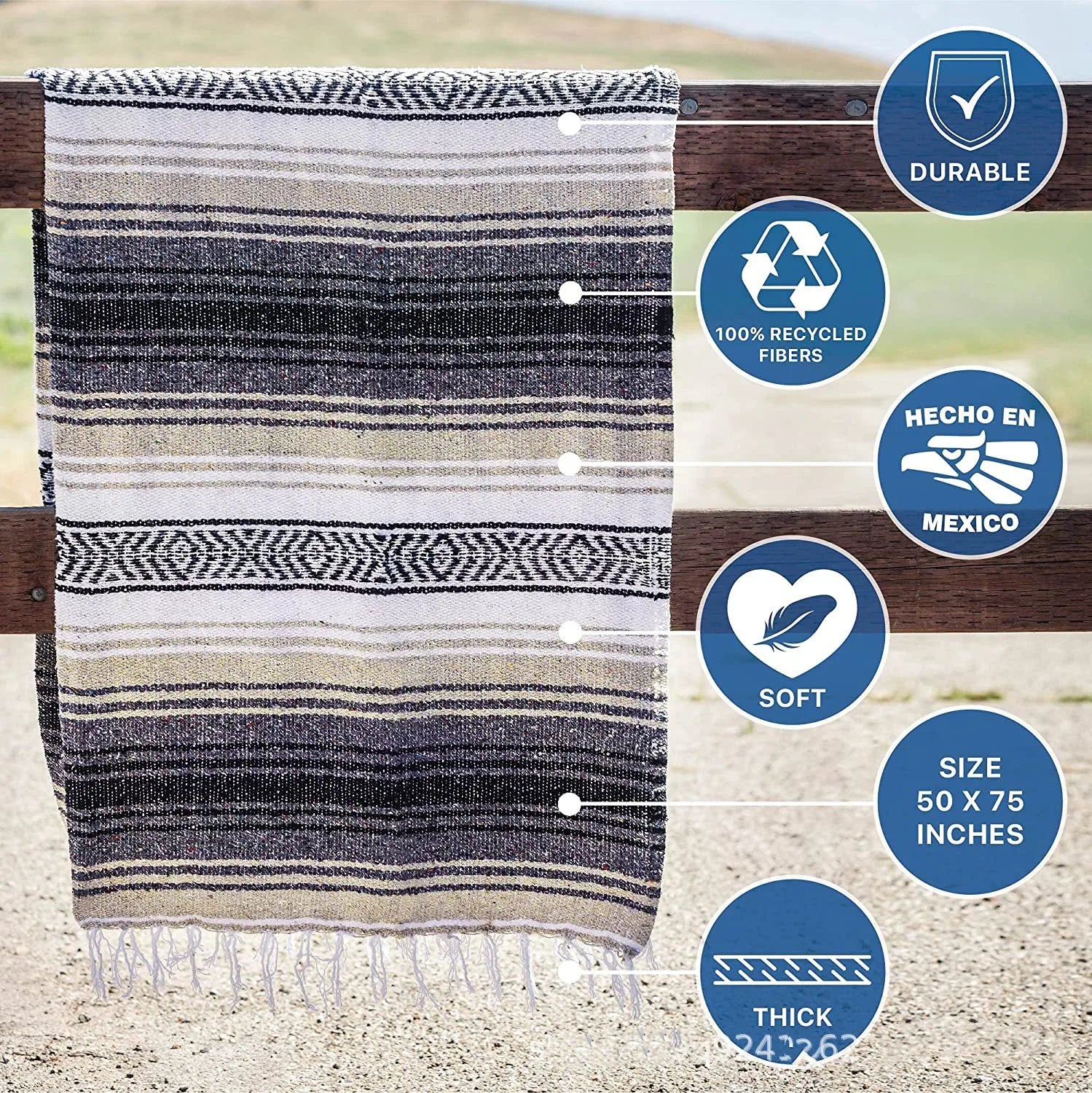 DecorBites™ Handwoven Mexican Blanket - Multicolor Geometry Beach Shawl